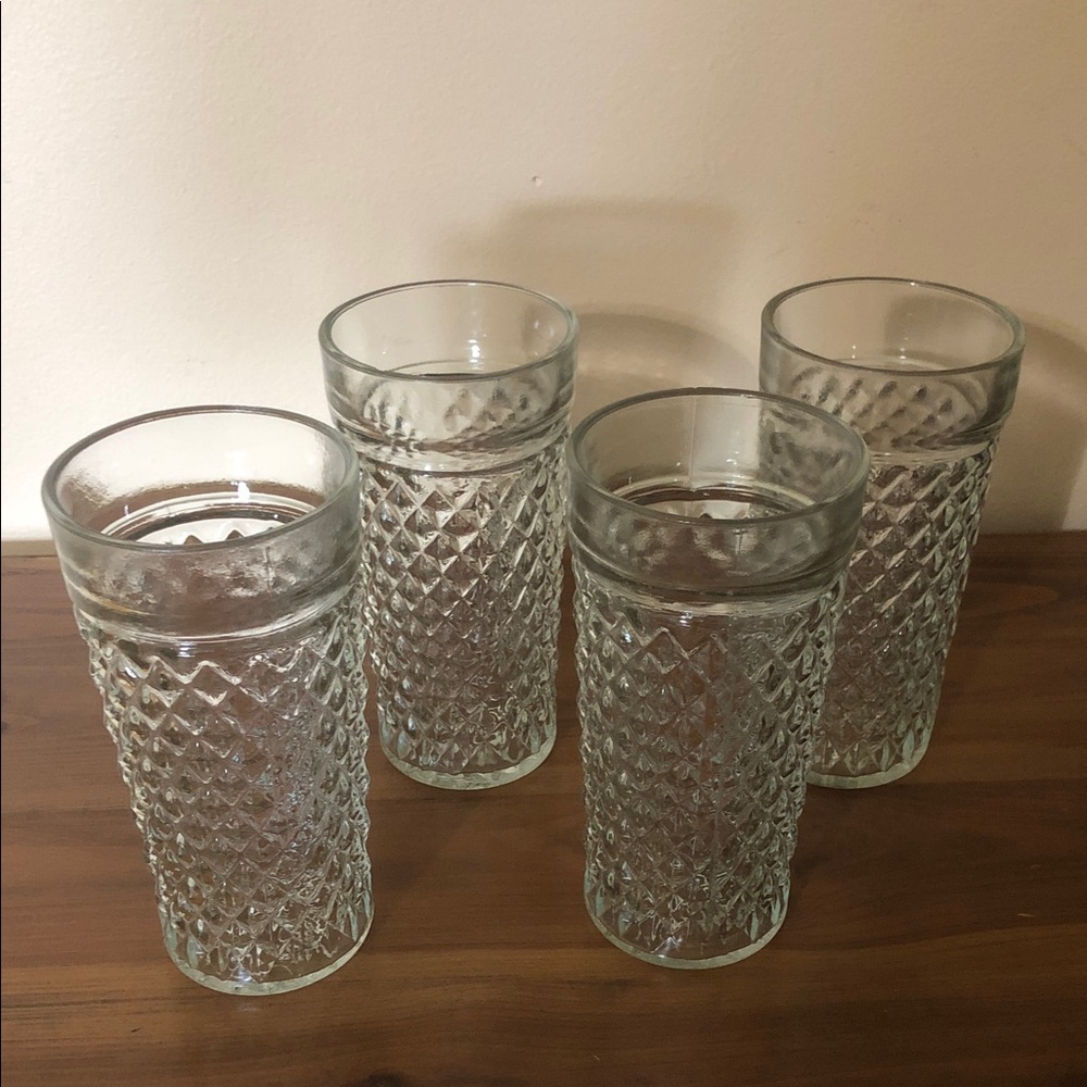 Set of 4 Vintage Anchor Hocking Clear Diamond-Textured Drinking Glasses
